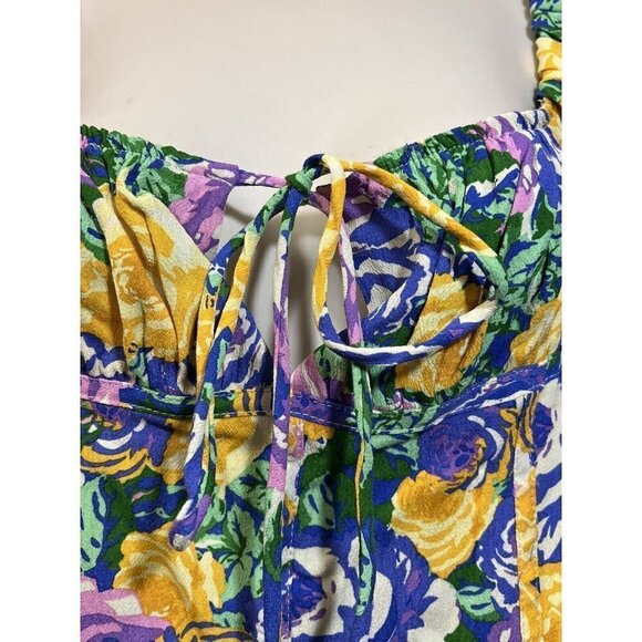Zara Corset Mini Dress Size M Colorful Floral Scoop Neck Puff Ruched NWT - Picture 7 of 16